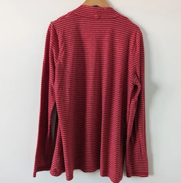 J. Crew Women's Size L Red Striped Open-Front Cardigan Cotton Blend - Picture 2 of 8